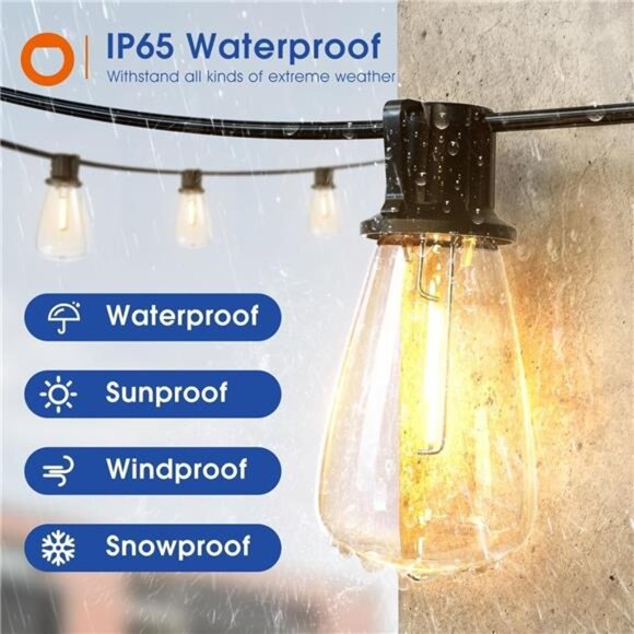 100FT(50FT*2)LED Outdoor String Lights Waterproof Patio Lights with Shatterproof - Picture 2 of 7